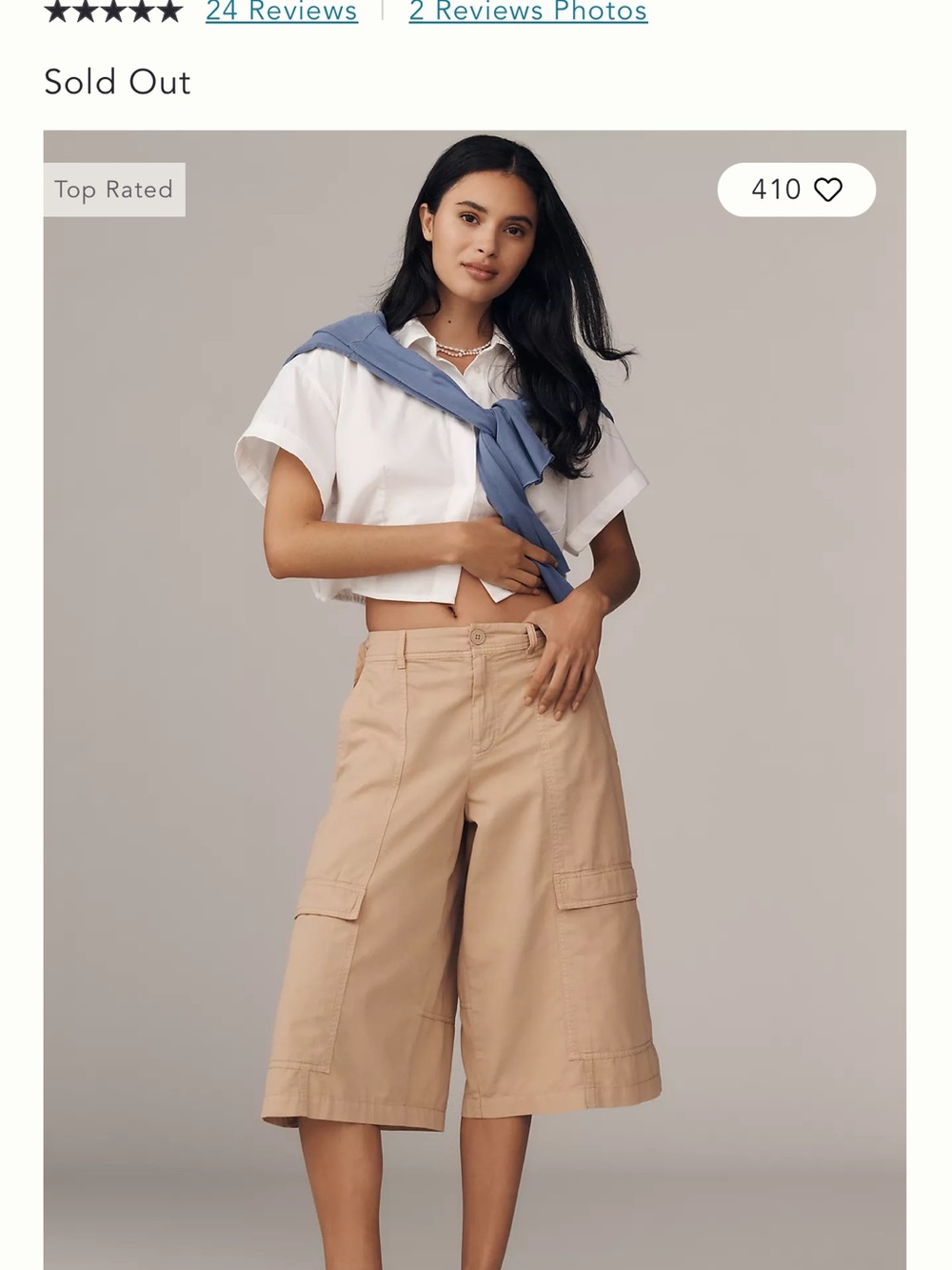 Anthropologie Beige Wide-Leg Cargo Capris